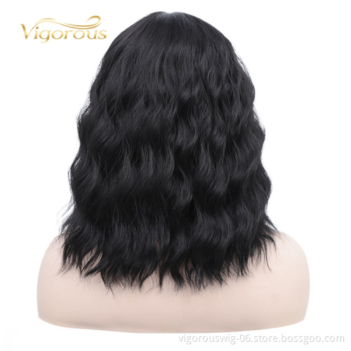 Silk High Temperature Black Glueless Afro With Bang Hot Selling Bob Cut Heat Resistant Synthetic Wigs Curly